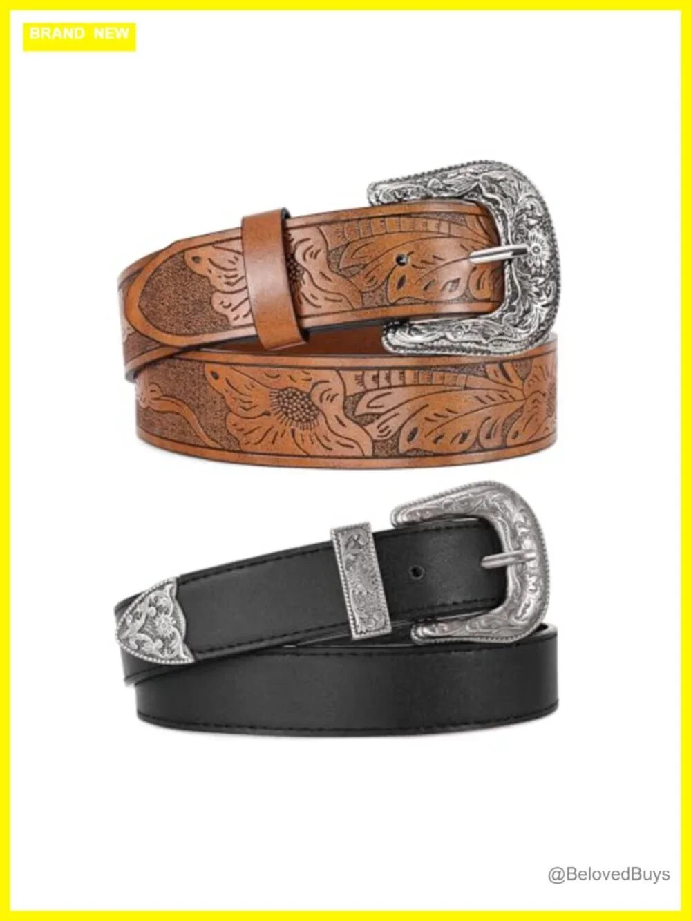 2 Pack Women's Western Faux Leather Belts with Big Buckle